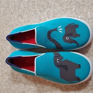 Rothy's The Kids Sneaker Bath Time Elephant Print Fabric Slip On Shoes US 4